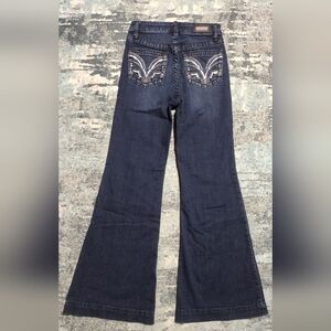 Dark Blue Flare Jeans with Embellished Pockets